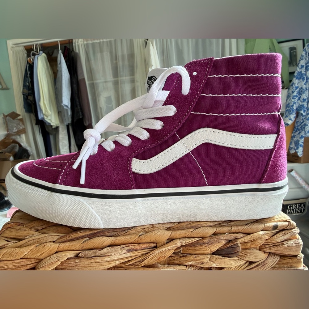 Vans Sk8-HI Old Skool Skater Suede Canvas Purple Sneaker Shoe Women 7.0 Men 5.5